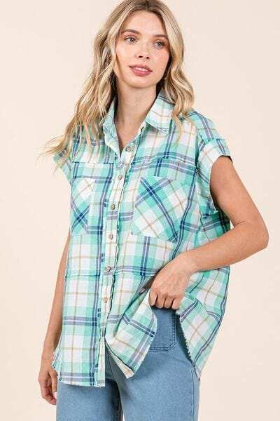 Mittoshop Mineral Wash Plaid Button Down Shirt - Trendsi - Flyclothing LLC