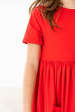 Red S/S Pocket Twirl Dress - Mila & Rose ® - Flyclothing LLC
