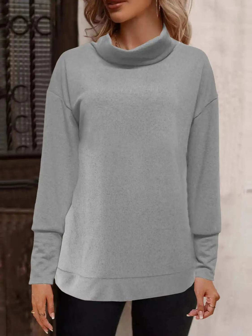Full Size Mock Neck Long Sleeve T-Shirt - Trendsi - Flyclothing LLC