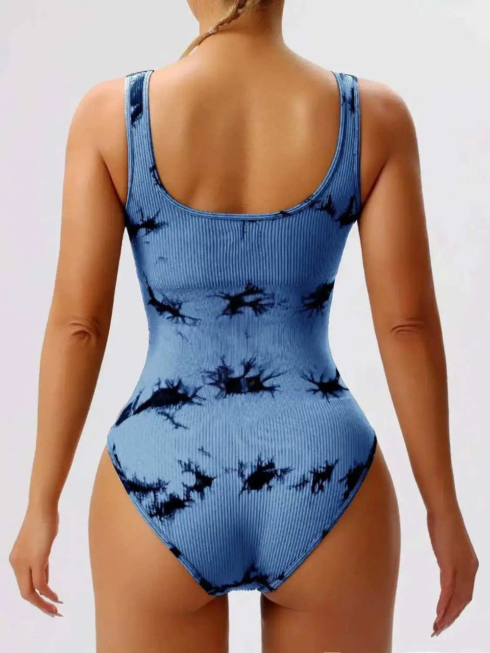 Tie-Dye Scoop Neck Wide Strap Active Bodysuit - Trendsi - Flyclothing LLC