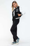 Love Me Now PU Leather Contrast Snap Down Bomber Jacket - Trendsi - Flyclothing LLC