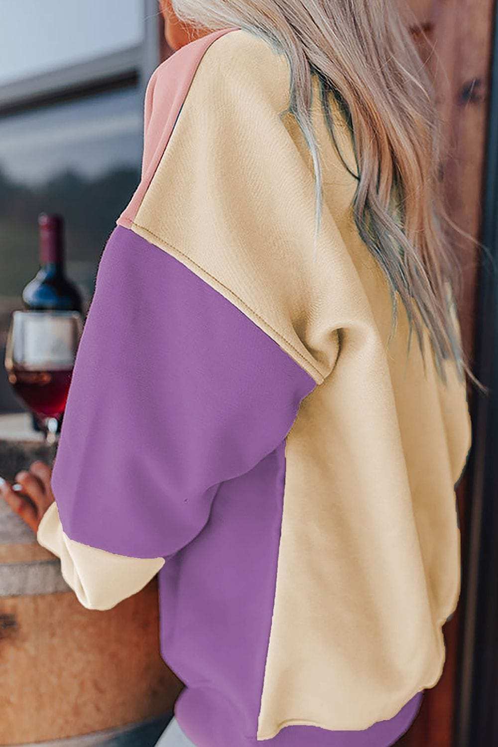 Contrast Round Neck Long Sleeve Sweatshirt - Trendsi - Flyclothing LLC