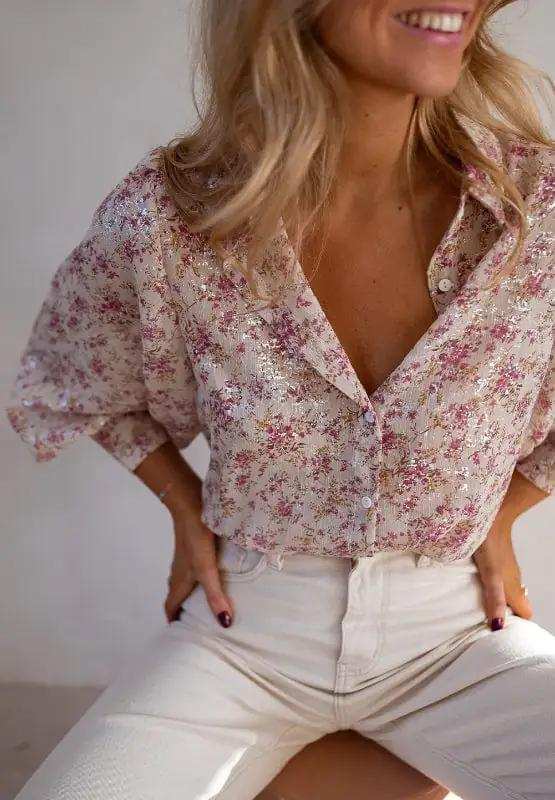 Printed Collared Neck Long Sleeve Shirt - Trendsi - Flyclothing LLC