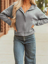 Waffle Splicing Zip Up Front Button Hooded Jacket - Trendsi - Flyclothing LLC