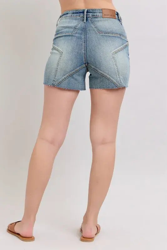 Judy Blue Full Size High Waist Star Seam Detail Denim Shorts Plus Size - Trendsi - Flyclothing LLC