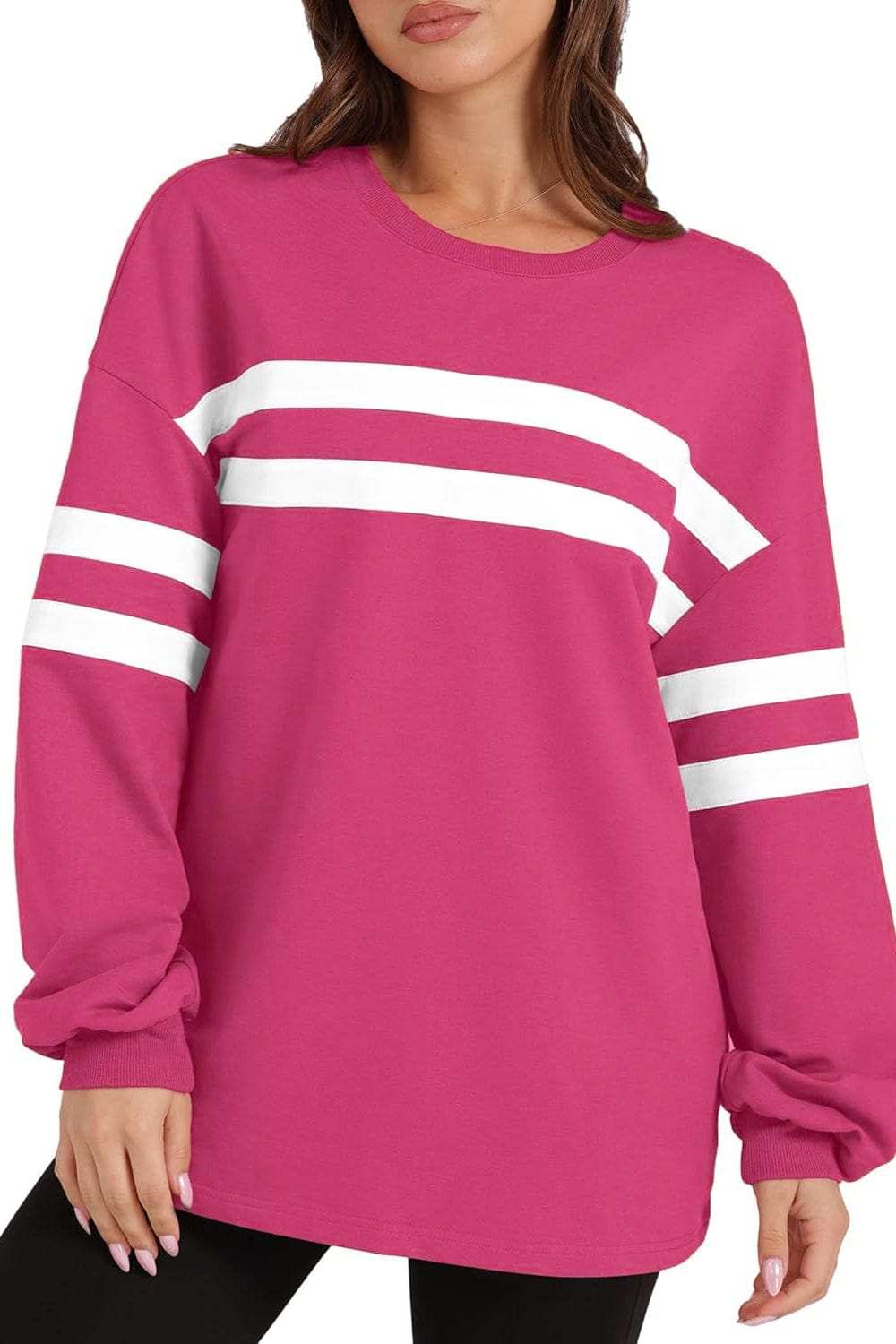 Lovelet Striped Round Neck Dropped Shoulder Sweatshirt - Trendsi - Flyclothing LLC