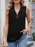 Quarter Zip Collared Tank - Trendsi