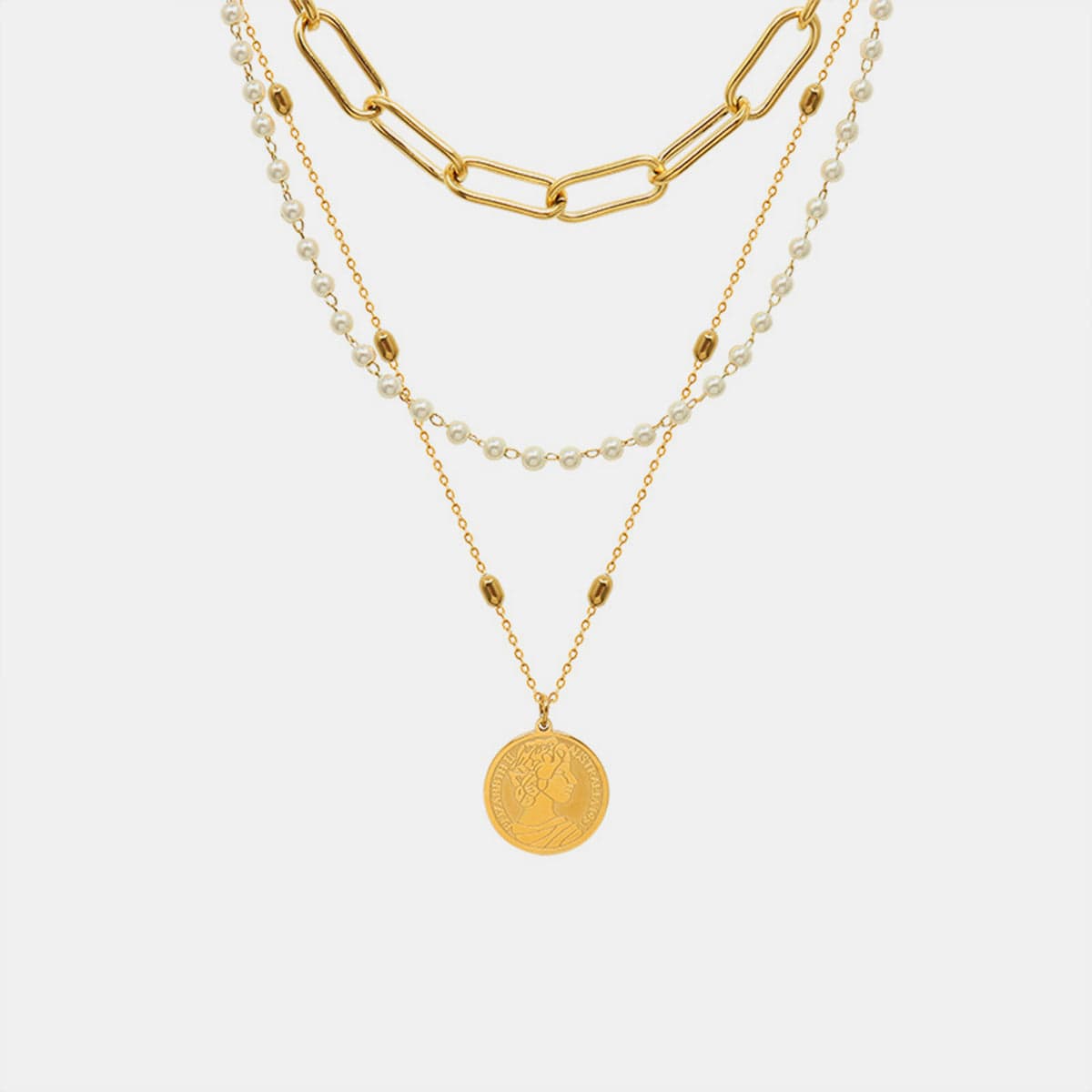 Synthetic Pearl Titanium Steel Three-Layered Necklace Trendsi