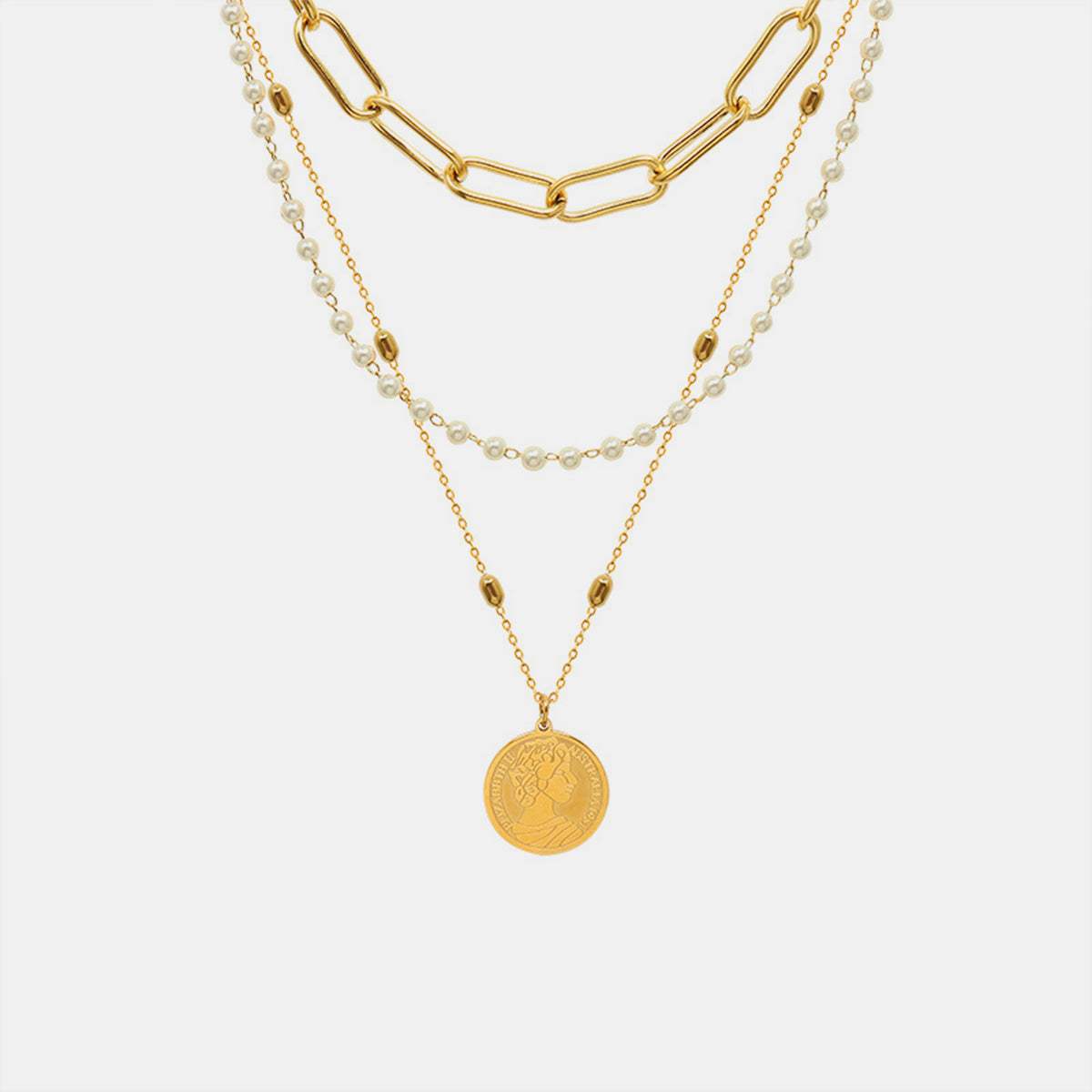 Synthetic Pearl Titanium Steel Three-Layered Necklace - Trendsi - Flyclothing LLC