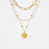 Synthetic Pearl Titanium Steel Three-Layered Necklace - Trendsi - Flyclothing LLC