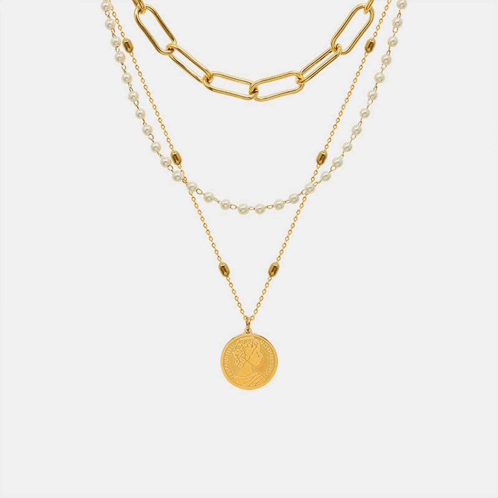Synthetic Pearl Titanium Steel Three-Layered Necklace - Trendsi - Flyclothing LLC