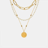 Synthetic Pearl Titanium Steel Three-Layered Necklace - Trendsi - Flyclothing LLC