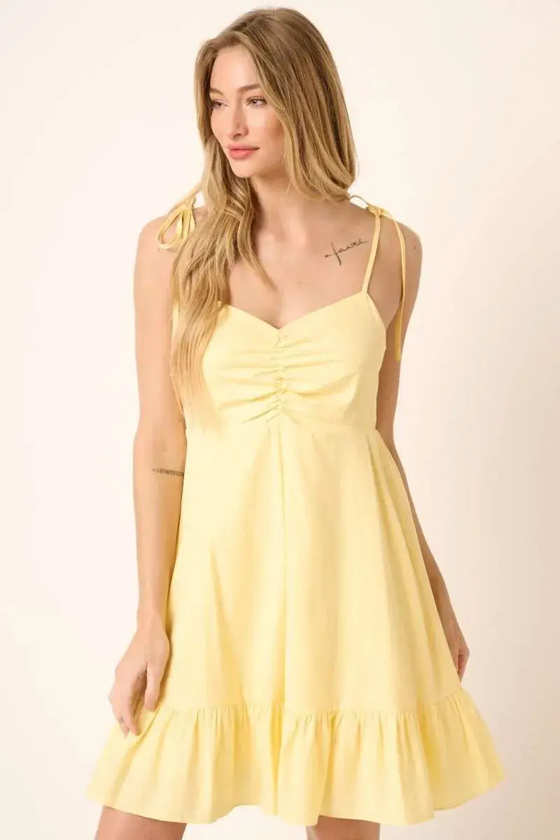 Mittoshop Ruched Detail Spaghetti Tie Mini Dress - Trendsi - Flyclothing LLC