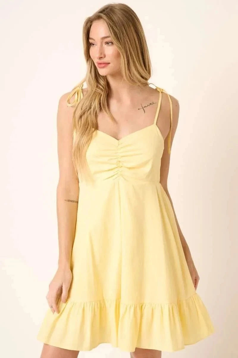 Mittoshop Ruched Detail Spaghetti Tie Mini Dress - Trendsi