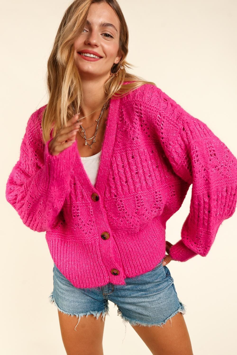 Haptics Full Size Button Down Crop Long Sleeve Cardigan - Trendsi