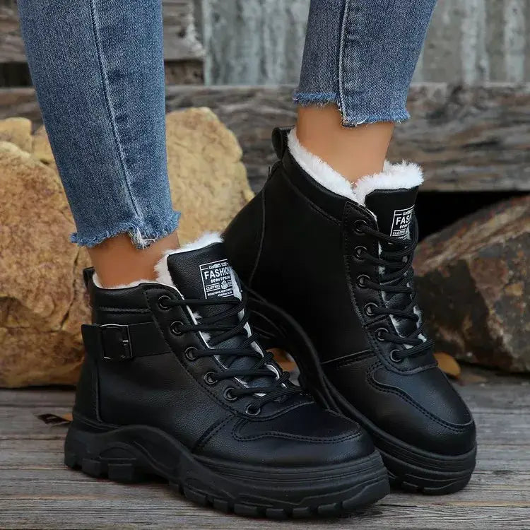 Warm Lined Ankle Boots with Buckle Detail - Trendsi - Flyclothing LLC