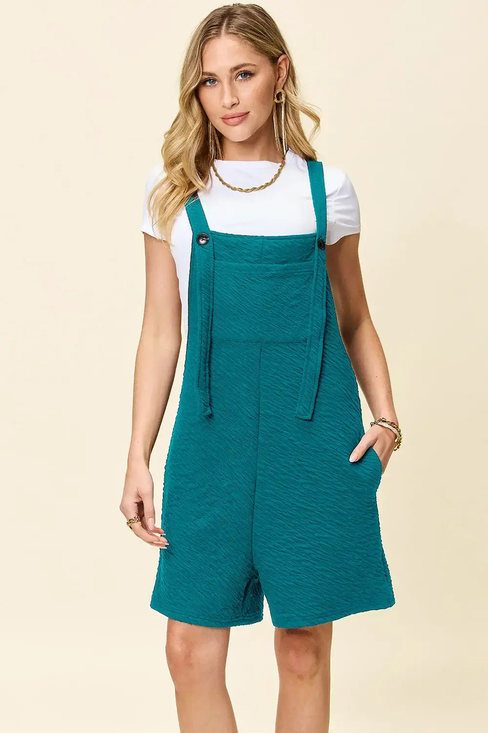 Double Take Full Size Texture Square Neck Romper - Trendsi - Flyclothing LLC