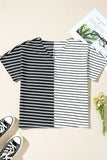 Stripe Two Tone Colorblock V-Neck T-Shirt - Trendsi - Flyclothing LLC