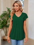 Ruched V-Neck Short Sleeve T-Shirt - Trendsi