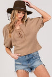 SAGE+FIG Lace-Up Waffle Knit Crop Top - Trendsi