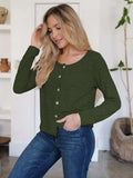 Button Up Round Neck Long Sleeve Cardigan - Trendsi - Flyclothing LLC