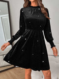 Glitter Mock Neck Long Sleeve Mini Dress - Trendsi - Flyclothing LLC