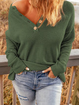 Button Detail Long Sleeve Knit Top - Trendsi - Flyclothing LLC