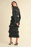 MABLE Long Sleeve Tiered Ruffle Knit Midi Dress - Trendsi