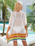 Slit Openwork V-Neck Half Sleeve Cover-Up - Trendsi - Flyclothing LLC