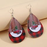 PU Leather Plaid Teardrop Earrings - Trendsi - Flyclothing LLC