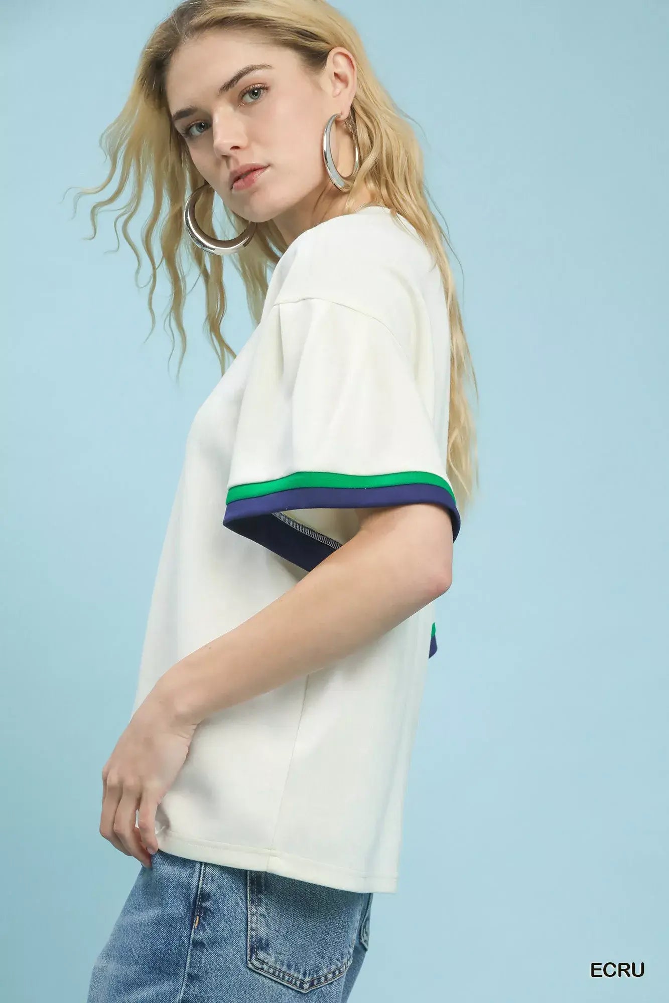 Umgee Contrast Trim Bell Sleeve Top - Trendsi - Flyclothing LLC