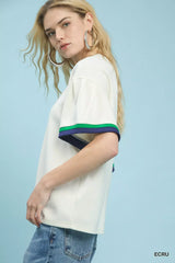 Umgee Contrast Trim Bell Sleeve Top - Trendsi - Flyclothing LLC
