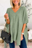 Slit V-Neck Half Sleeve Knit Top - Trendsi - Flyclothing LLC