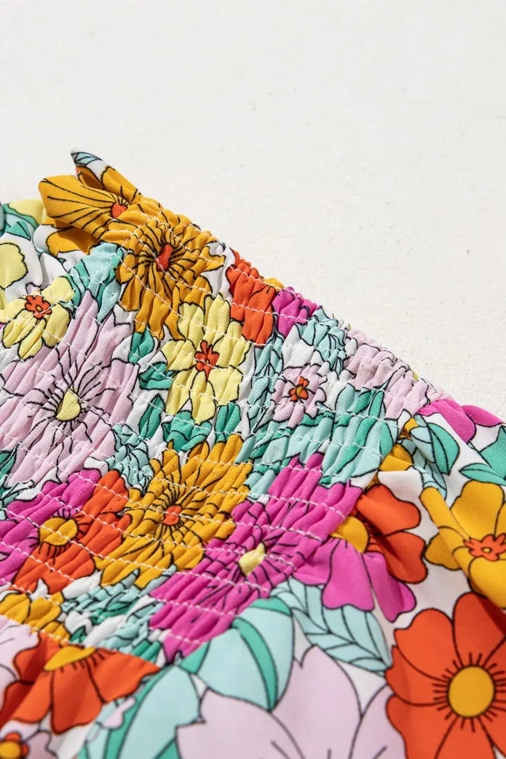 Floral Print Shirred Tiered Ruffled Sleeve Blouse - Trendsi - Flyclothing LLC