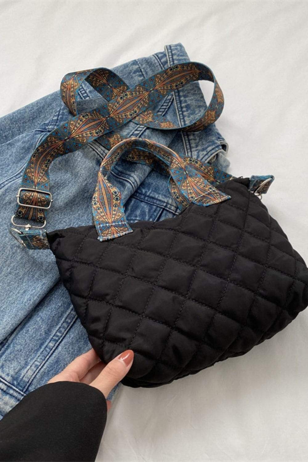 Bubble Textured Printed Strap Handbag - Trendsi - Flyclothing LLC