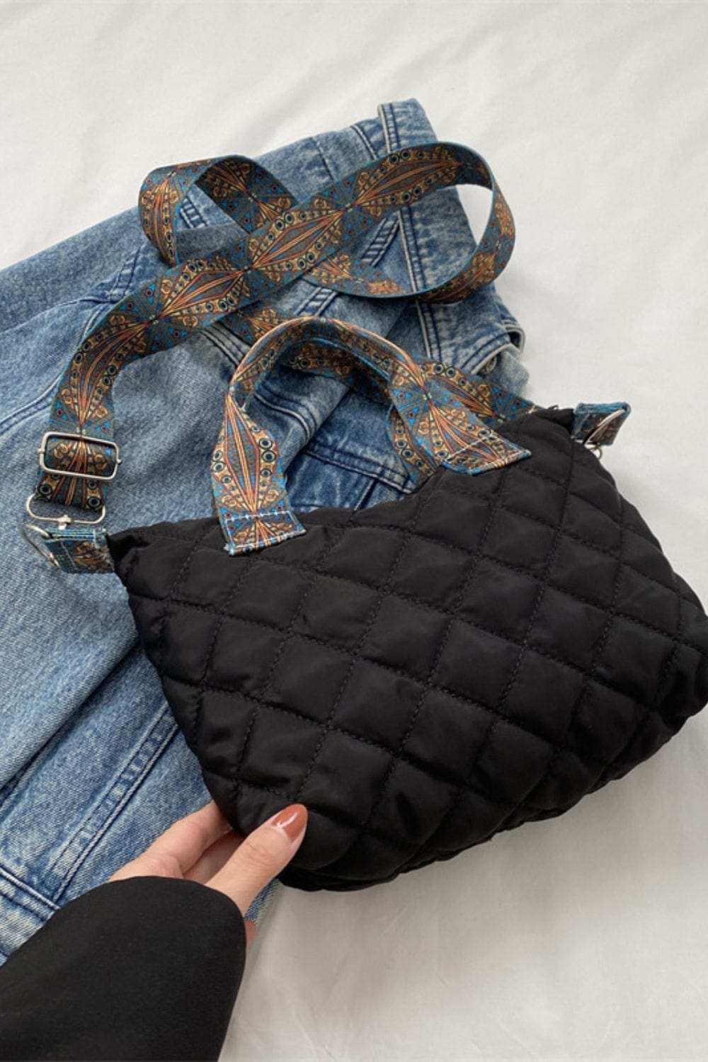 Bubble Textured Printed Strap Handbag - Trendsi - Flyclothing LLC