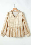 Frill Peplum V-Neck Long Sleeve Blouse - Trendsi - Flyclothing LLC