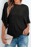 Scallop Edge Half Sleeve Pointelle Knit Top - Trendsi - Flyclothing LLC