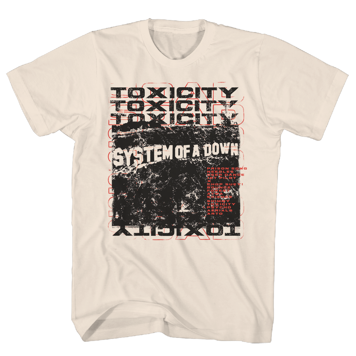 SYSTEM OF A DOWN TOXICITY STACK SCRIBBLE NATURAL T-SHIRT