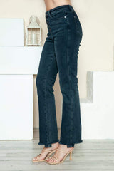 Judy Blue Full Size Button Fly Hem Destroy Straight Jeans - Trendsi - Flyclothing LLC
