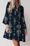Printed Long Sleeve Tiered Mini Dress - Trendsi - Flyclothing LLC