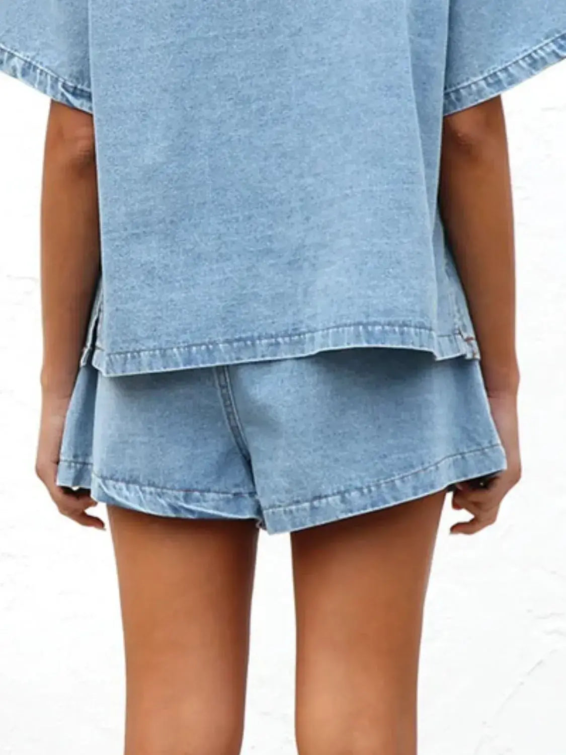 Elastic Waist Denim Shorts - Trendsi - Flyclothing LLC