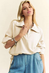 Davi & Dani Drawstring Hem Half Zip Raglan Sleeve Sweatshirt - Trendsi - Flyclothing LLC
