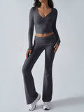 Devine Ruched Long Sleeve Top and Pants Set - Trendsi - Flyclothing LLC