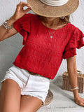 Round Neck Flounce Sleeve Blouse - Trendsi - Flyclothing LLC