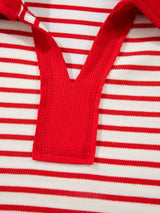 Stripe Collared V Neck Drop Shoulder Pullover and Skort 2pcs Outfit - Trendsi - Flyclothing LLC