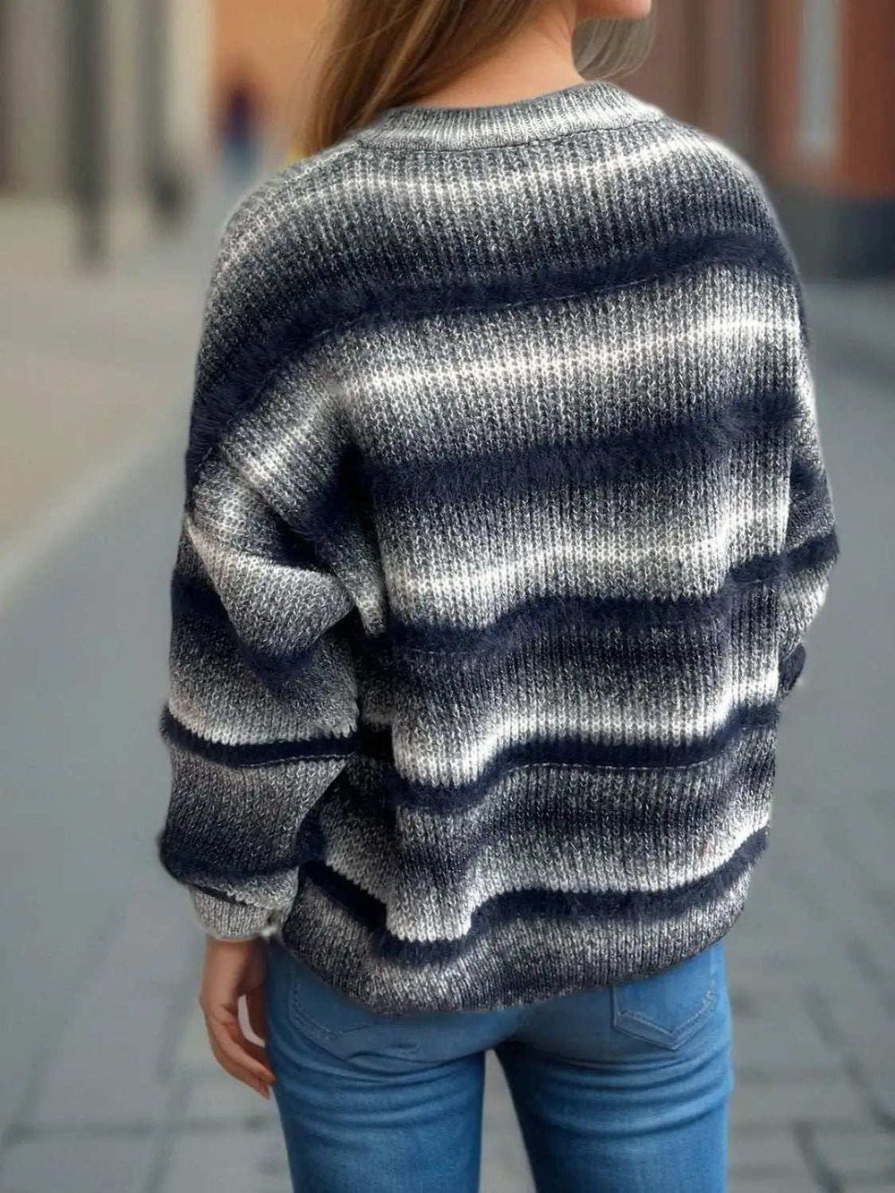 Gradient Round Neck Dropped Shoulder Sweater - Trendsi - Flyclothing LLC