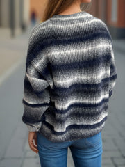 Gradient Round Neck Dropped Shoulder Sweater - Trendsi