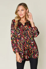 Double Take Full Size Printed Button Up Long Sleeve Shirt - Trendsi - Flyclothing LLC
