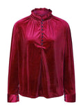 Half Button Long Sleeve Blouse - Trendsi - Flyclothing LLC